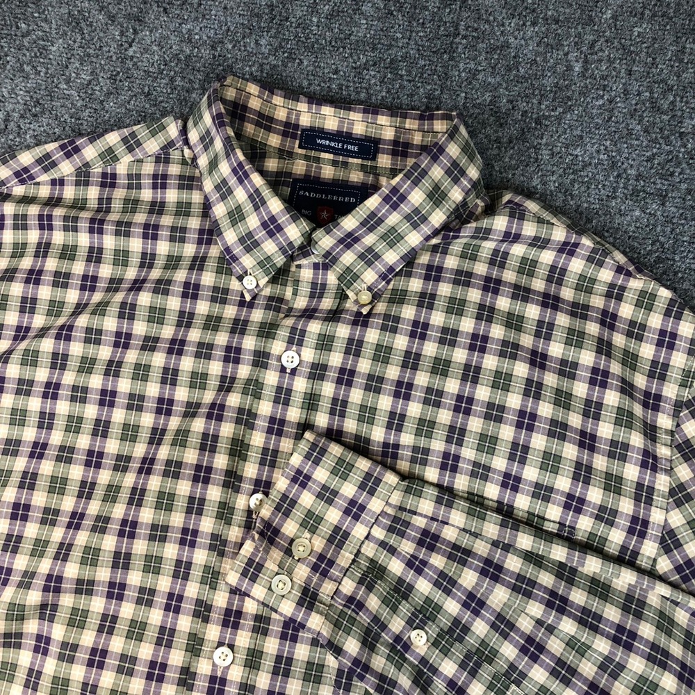 Saddlebred Plaid Wrinkle Free Big Tall XLT Long Sleeve Button Up Shirt